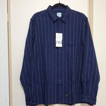 ZARA 네이비 스트라이프 긴팔 셔츠 XL