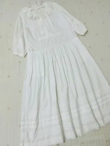 핑크하우스 빈티지 면 로운 원피스 프랑스 레이스 타레끈