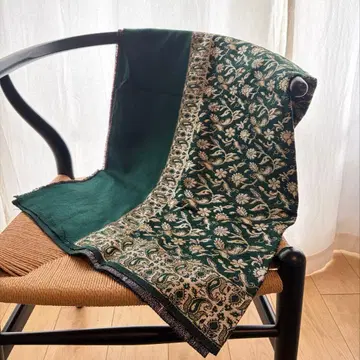 캐시미어 숄 대형 스톨 짙은 녹색 페이즐리 전통 공예 멀티 커버