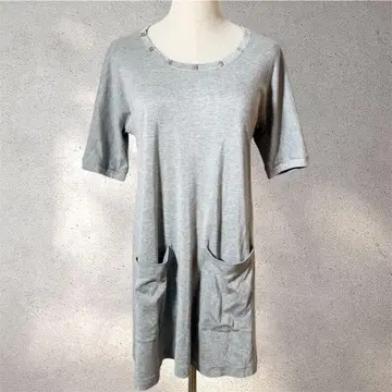 [ KT 키요코 타카세 ] 사이즈 9/튜닉/그레이/비쥬/쿨넥/반소매