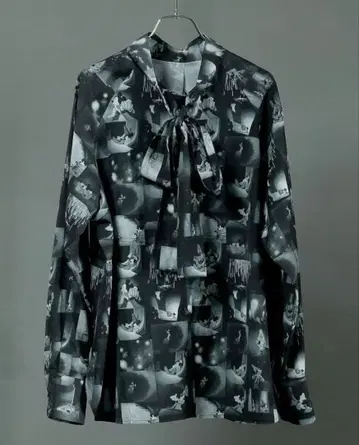 미키 판타지아 Green Parks 올 패턴 보타이 블라우스