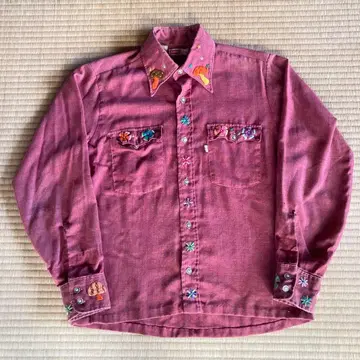 70s Levi's 버섯 자수 빨간색 긴팔 셔츠 M