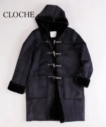 [ CLOCHE ] 후드 부착 블랙 무스탕 코트 더플 코트 새상품급