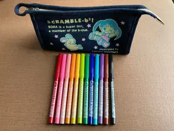 데님 펜 케이스 12색 사인펜 세트 하늘색 스크램블 니시무라 토모코