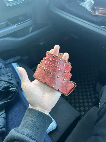 스터드 벨트 천연 가죽 레드