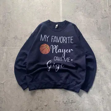 길단 USA 구제 의류 농구 프린트 맨투맨 트레이닝복 네이비 L