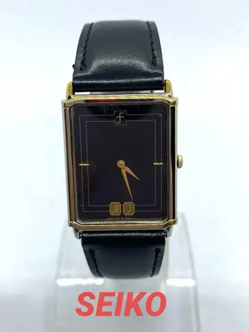 SEIKO 세이코 직사각형 쿼츠 손목시계 블랙 가죽