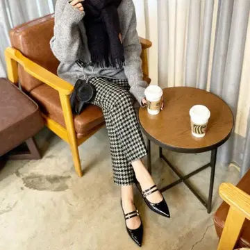 ZARA 하운드투스 체크 패턴 텍스처 원단 팬츠 S 그린 트위드