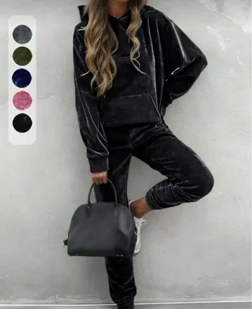 후드 부착 벨벳 셋업 S