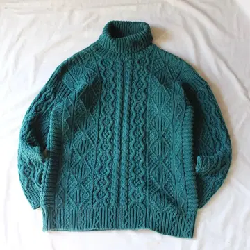 좋은 패턴 90s GAP 로우 게이지 니트 터틀넥 청록색 올드 갭