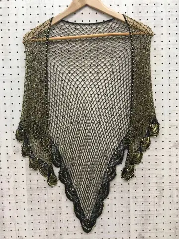 레트로 오리엔탈 구제 의류 잡화 비즈 x 니트 스캘럽 프릴 삼각형 스톨