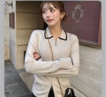 DIANTE 집업 폴로 니트 가디건 아이보리