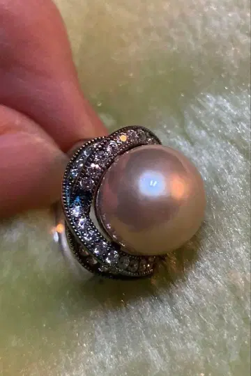 유품 펄 반지 다이아몬드풍 장식