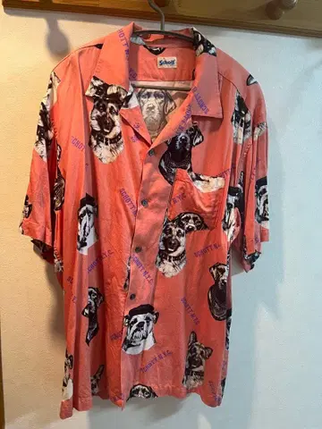 Schott 하와이안 셔츠 알로하 도그 강아지 패턴 핑크 XL