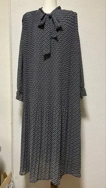 melange 사이즈 FREE 기하학 패턴 긴팔 롱 쉬폰 원피스 7003