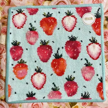 페이러 스트로베리 도트 페일 그린 손수건 새상품