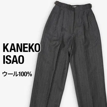 [ 새상품급 ] KANEKO ISAO 울 2턱 와이드 팬츠 M 스트라이프