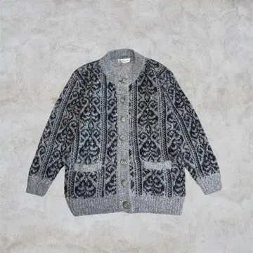빈티지 니트 가디건 올 패턴 그레이 노르딕 스타일 프론트 오픈