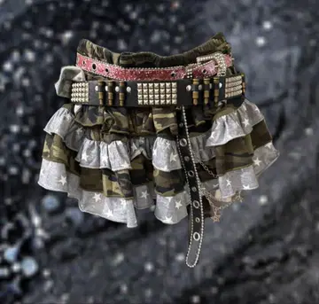 카모플라쥬 프릴 치마바지 00s 락 다크코어 헤이세이 갸루 y2k 펑크