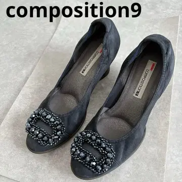 composition9 비쥬 포함 웨지솔 펌프스 스웨이드 네이비