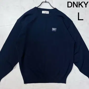 90s 00s DKNY 크루넥 짧은 기장 울 니트 네이비 자수 로고