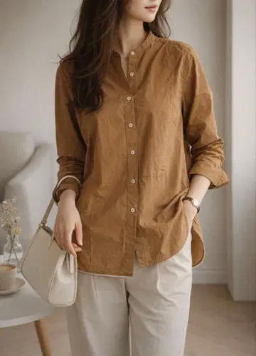 새상품급 TICCA 티카 비브 요크 셔츠 라이트 브라운 밴드 카라