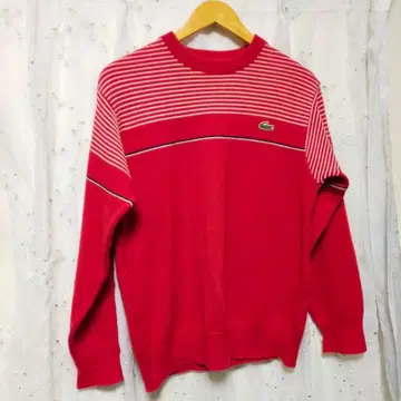LACOSTE 레드 스트라이프 긴팔 니트
