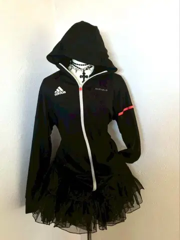 y2k adidas 빅 로고 헤이세이 갸루 후드티 페어리 그런지 풀 집업