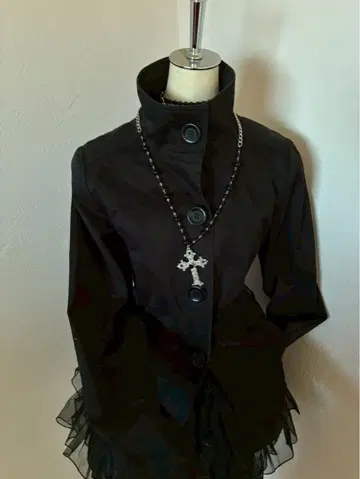 y2k 헤이세이 갸루 하이넥 풀 버튼 다크 코어 그런지 NANA