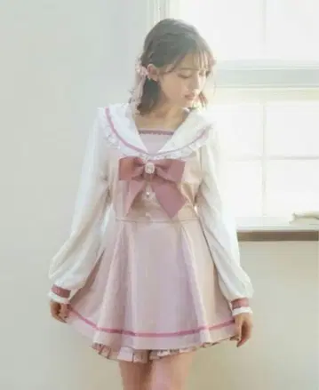 LIZLISA 세일러 카라 셋업 긴팔 핑크