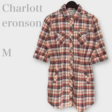 샬롯론손 체크 튜닉 셔츠 5부 소매 오렌지 M