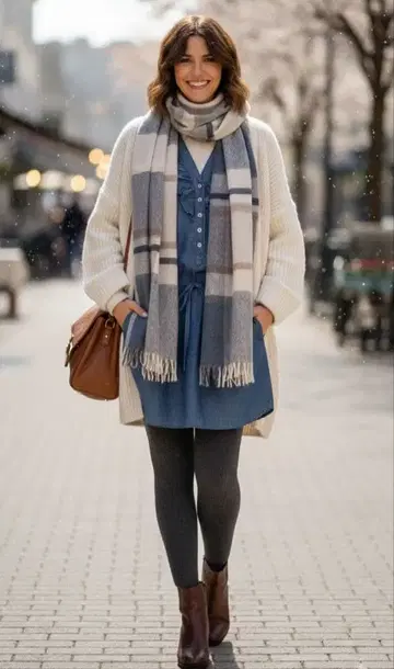 [새상품급] DKNY JEANS 데님 티어드 튜닉 2 M 다크 네이비