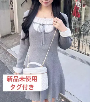 잉그 INGNI 셔츠 도킹 니트 원피스 그레이 미사용 새상품