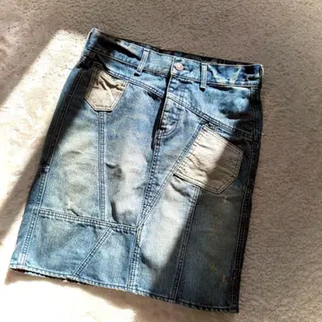 올리브 데 올리브 데님 스커트(L) 타이트 블루 패치워크 조절 코튼