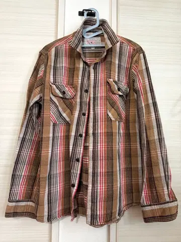 AVIREX 브라운 계열 체크 긴팔 플란넬 셔츠