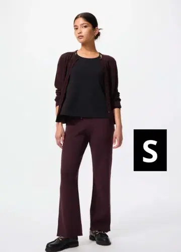 새상품 택포함 유니클로 워셔블 니트 리브 팬츠 와인 S 사이즈