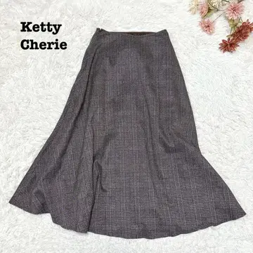 s.2145 [케티 셰리] 롱 플레어 스커트 체크 무늬 브라운 계열