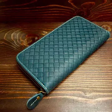 C12 토스카나 오일 가죽 [천연 가죽] 지갑 인트레차트풍 조각 파랑