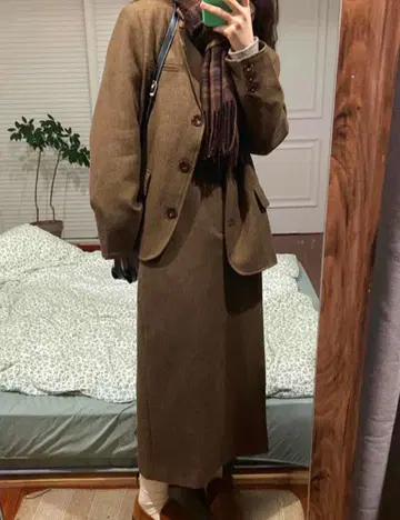 브라운 울 혼방 스커트 셋업