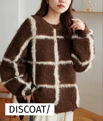 새상품급 DISCOAT/디스코트 체크 무늬 풀오버 브라운