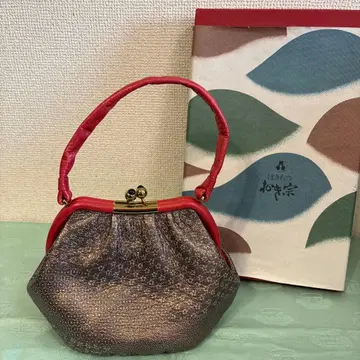 오키소우 기모노 가방 가마구치 백 다크 브라운과 빨간색