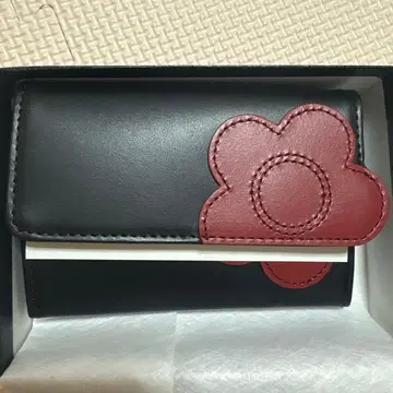 블랙 레드 꽃 모티브 가죽 카드 케이스 마리콰