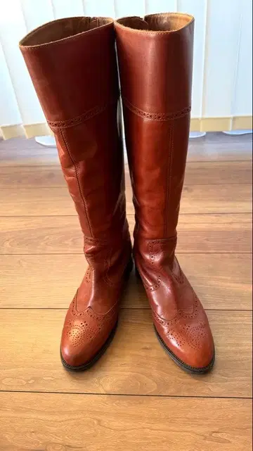 VICTOR 브라운 가죽 롱 부츠 39 25cm