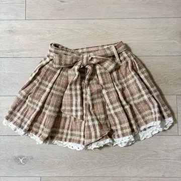 LIZ LISA 핑크 브라운 계열 체크 플레어 치마바지