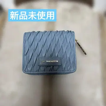 미사용 새상품 LA BAGAGERIE 지갑 플리츠 라운드 지퍼 천연 가죽