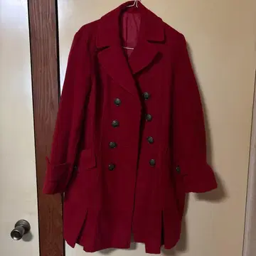 빨간색 더블 브레스트 피 코트 15호