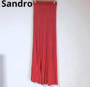 산드로 롱 스커트 타이트 플리츠 레드 포인트 컬러 성숙 캐주얼 M