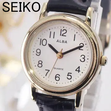 작동 세이코 알바 여성용 손목시계 골드 보기 쉬운 다이얼 클래식