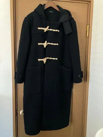 LENO 블랙 더플 코트 후드 부착
