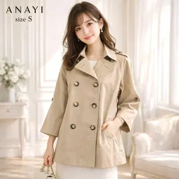 새상품급 아나이 ANAYI 트렌치코트 숏 기장 케이프풍 베이지 36
